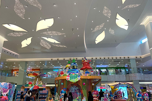 Glowing Ceiling Light Panels in Hong Kong Shopping Mall